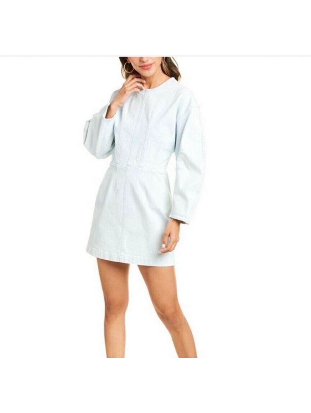 A.L.C. Crosby Mini Dress White Bleached Blue Puffer Sleeves Cotton Blend 14 NWT
